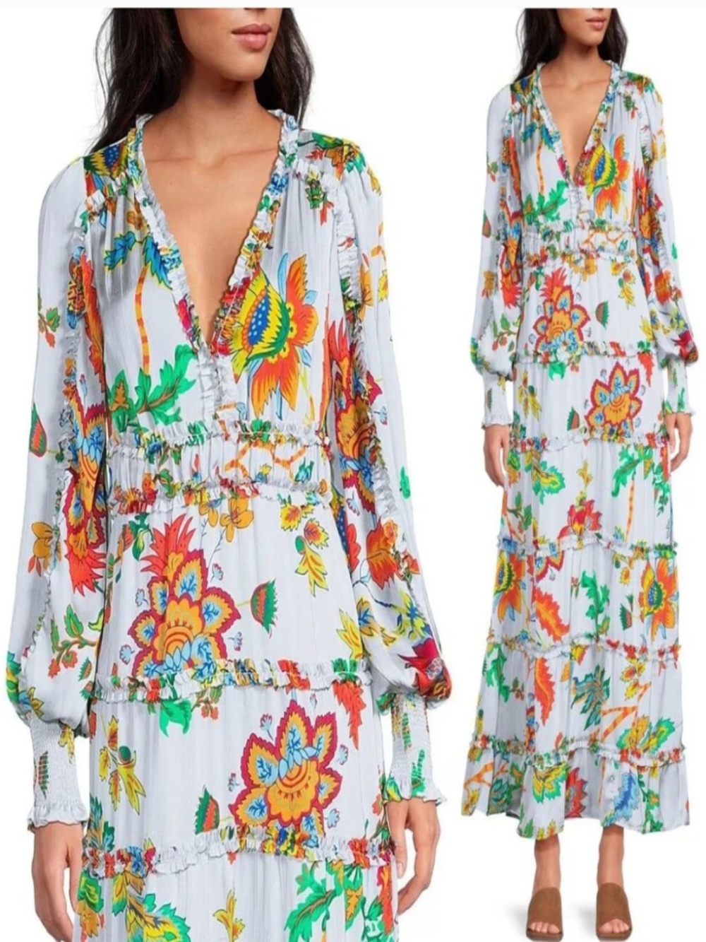 Boho Chic Whimsical Chelsea & Violet Margaux Plisse V-Neck Maxi Dress NWT Small